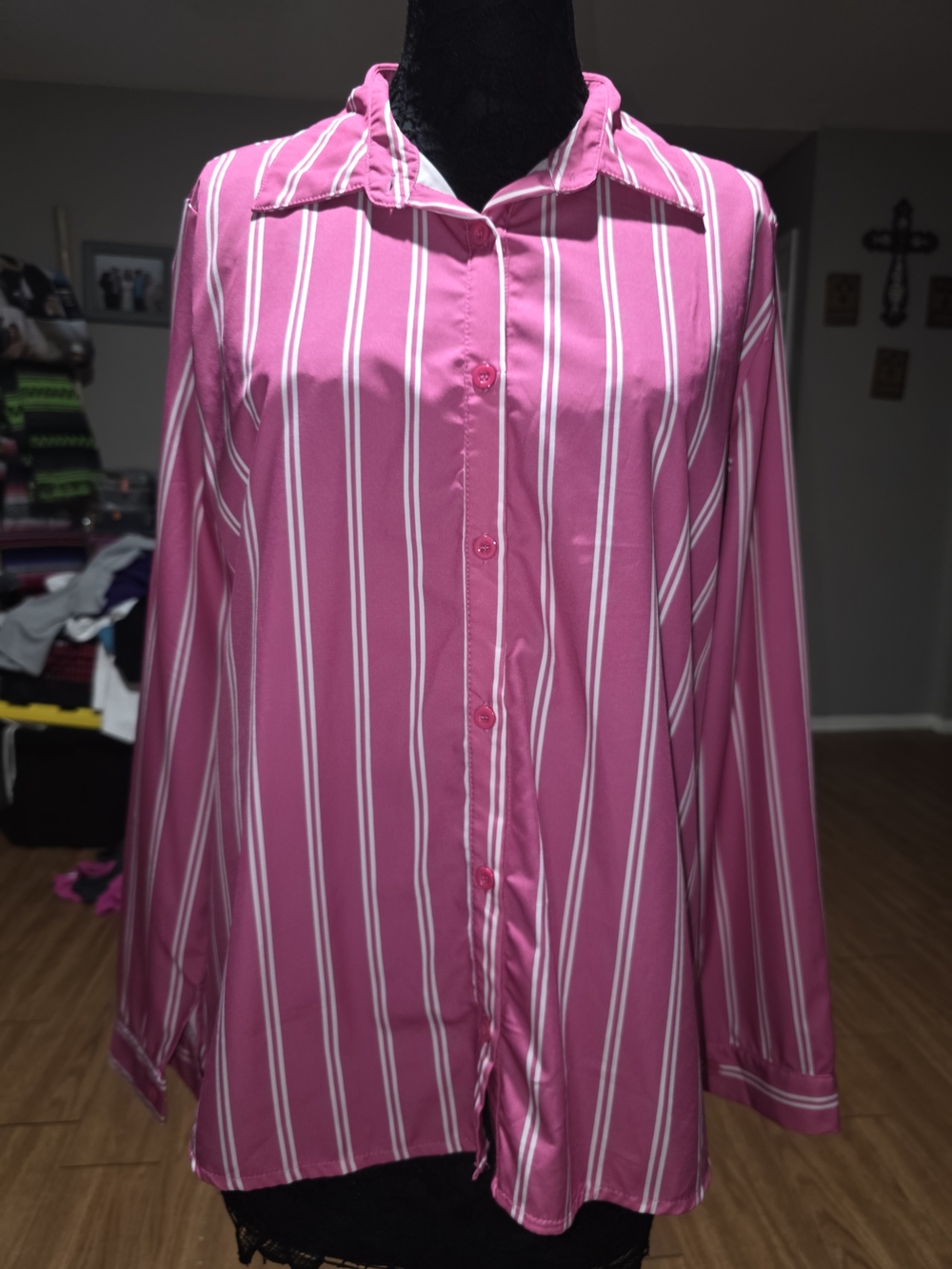 SHEIN Hot Pink and White Striped Shirt